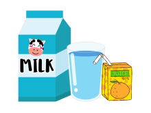 Milk, water, and 100% juice