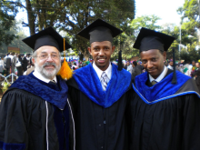 Alemayehu and Kendall at a graduation ceremony