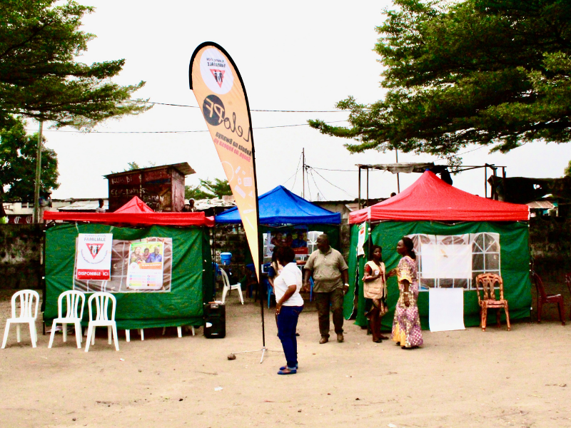 Photo of two tents at family planning marketplace.