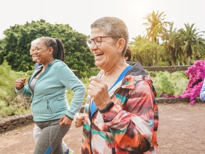 Older people walking to get exercise outdoors