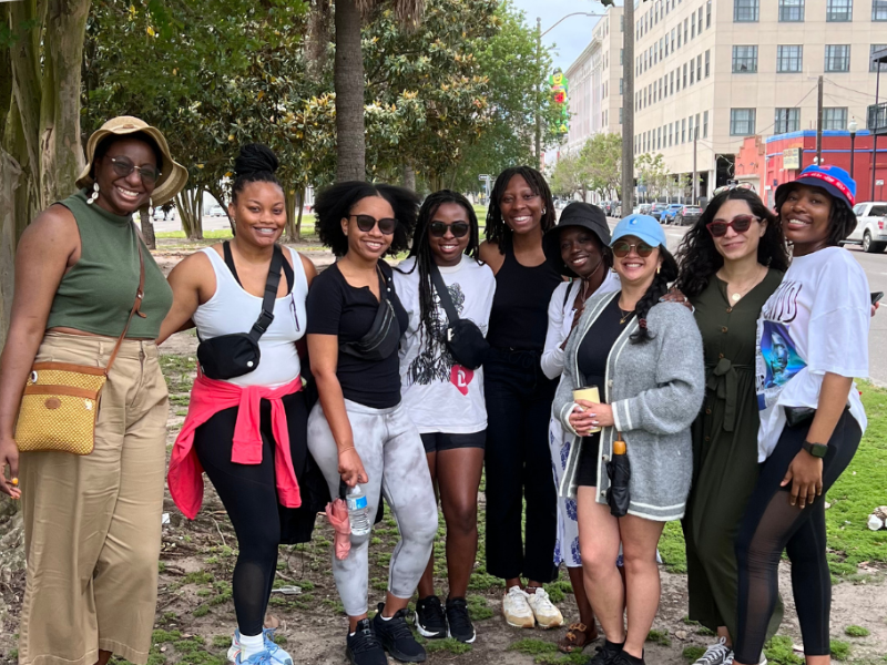 A group shot of a class doing fieldwork