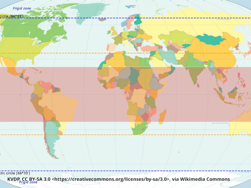 A map showing the tropical zone of the planet