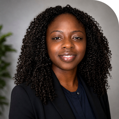 Smiling Black woman with dark curly hair and a black blazer.