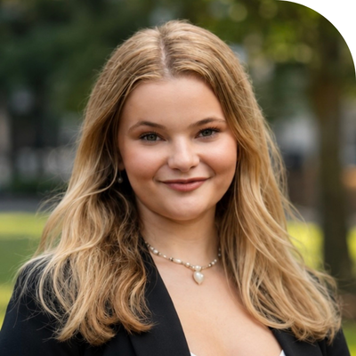 white young lady in black suit jacket with blonde hair