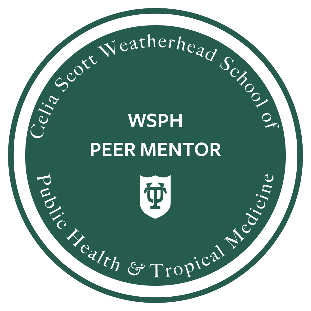 peer mentor badge, green with white text with school name and shield, circle shape with a riing around it, green