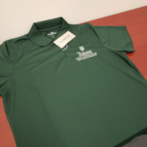 Image of green dry-wick polo with Tulane SPHTM logo