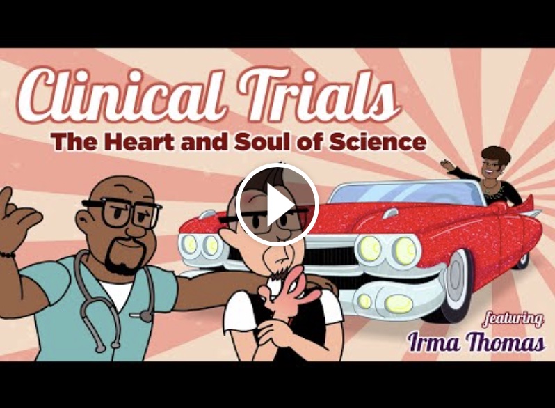 Screen capture of opening image for educational animation about clinical trials.