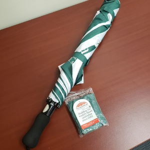 Image of a green and white Tulane SPHTM umbrella