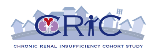 Chronic Renal Insufficiency Cohort Study Logo, houses with CRIC, letter I is a person, a heart and kidneys are nestled in the first letter C