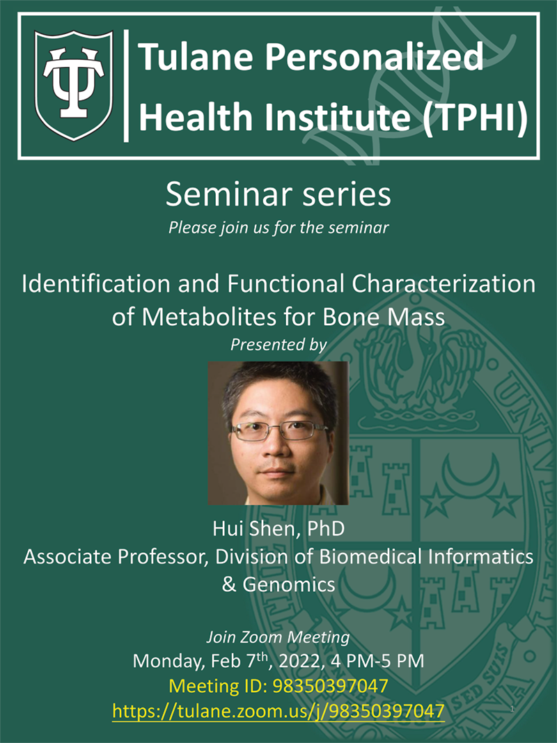 Seminar flyer with photo of Hui Shen, presenter