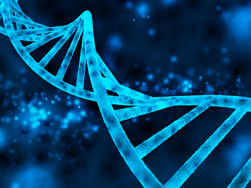 DNA Helix, blue on black background, 3D