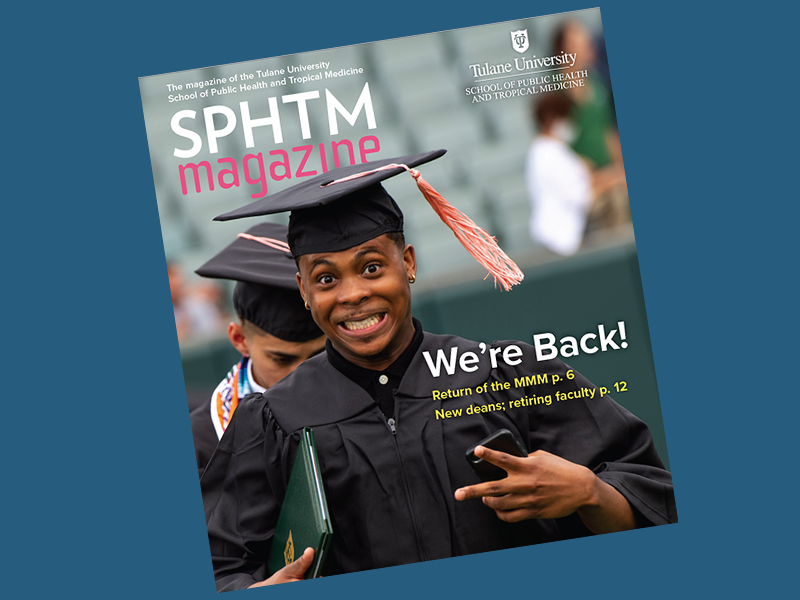 Fall 2021 cover of SPHT Magazine with student holding degree and smiling