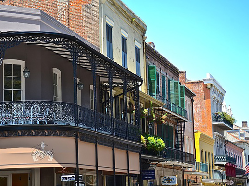 Balconies lining a French Quarter Street, New Orleans, Louisiana