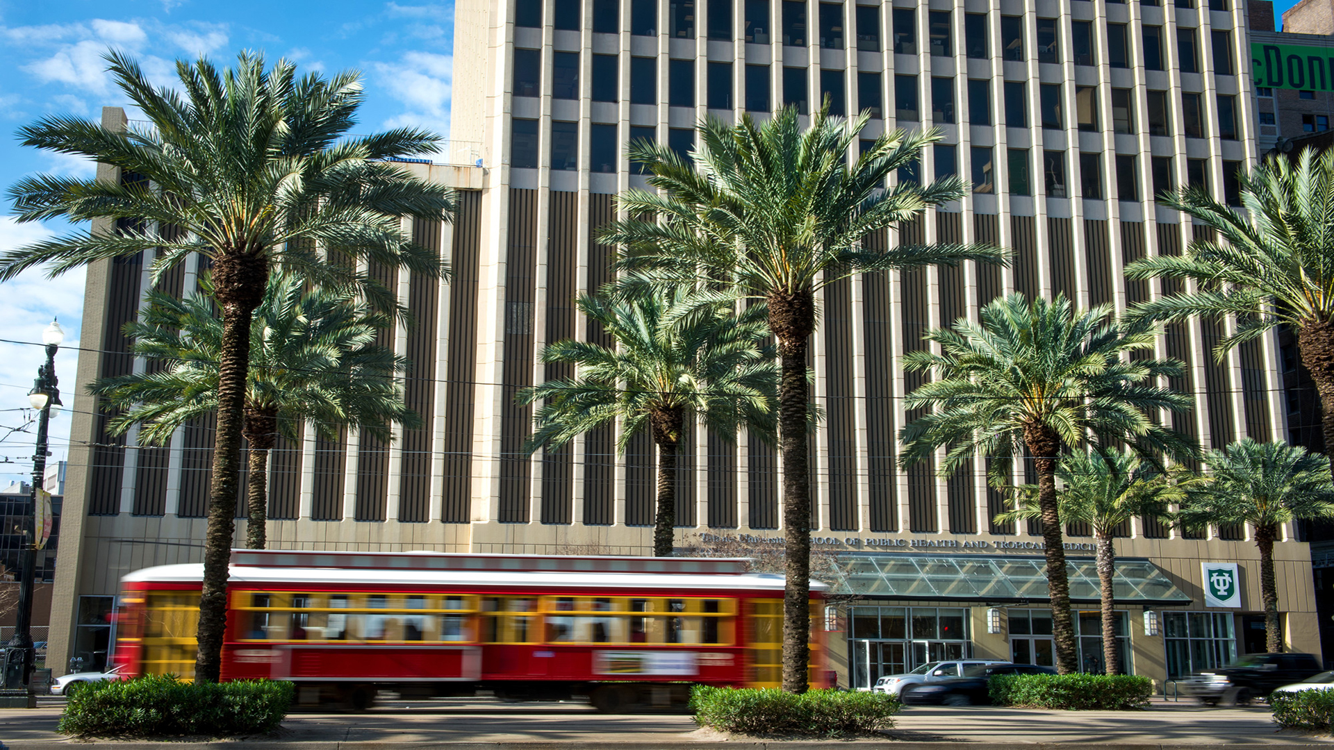Streetcar passing the Tidewater Building.