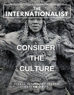 The Internationalist 2021 Cover image, Black masking Indian sculpture