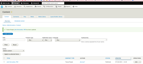 How to Create a Faculty Web Page | School of Public Health and Tropical Medicine Drupal 9 content menu example
