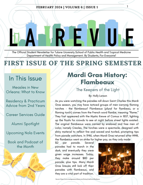 Cover of February 2024 issue of LA Revuew, HPAM Student Newsletter