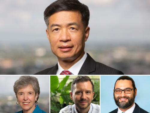 Celia Scott Weatherhead School of Public Health and Tropical Medicine Grid photo with Lizheng Shi, Jane Bertrand, Kevin Callison, and Brig Walker