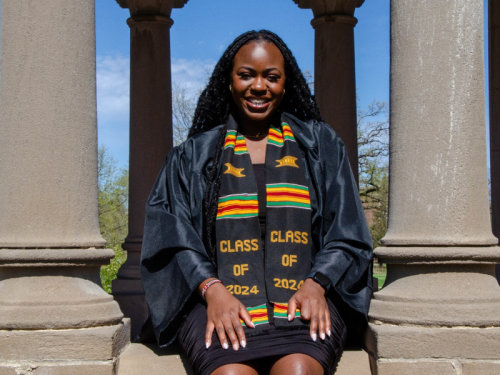 Student Ambassador Natalie Kamau | Celia Scott Weatherhead School of Public Health and Tropical Medicine Natalie Kamau wearing her graduation regalia