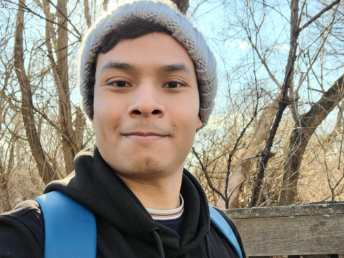 Student Ambassador: Kevin Madrid | Celia Scott Weatherhead School of Public Health and Tropical Medicine Kevin Madrid, selfie, outdoors in a winter scape