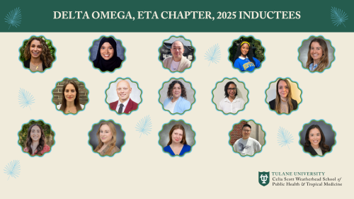 Graphic: 15 headshots of Delta Omega 2023 inductees, Tulane University.