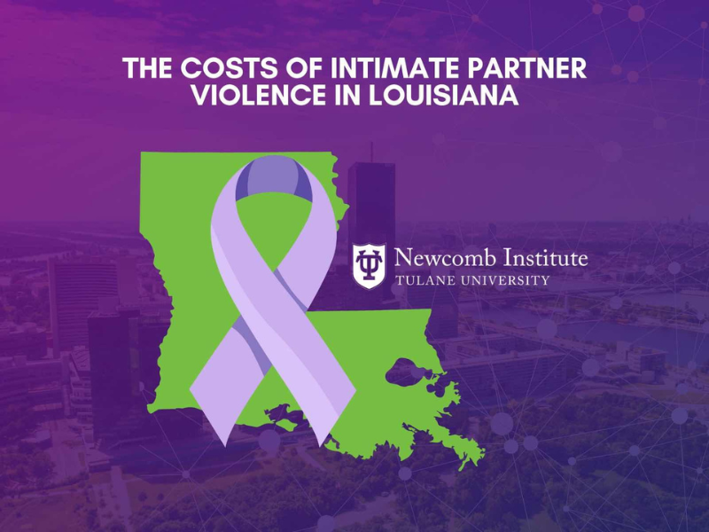 A graphic of Louisiana with a purple ribbon