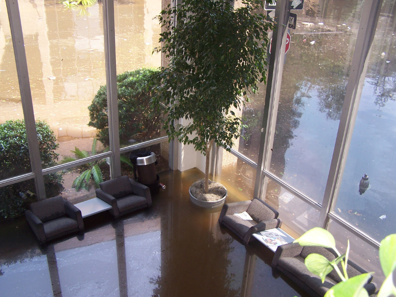 A flooded lobby on Tulane Ave.