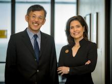 Dr. Jiang He (left) and Dr. Marie “Tonette” Krousel-Wood will lead the study to enlist community health centers to help low-income patients more aggressively manage high blood pressure. Photo by Paula Burch-Celentano.