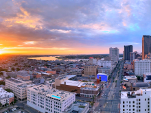 A sunrise over downtown New Orleans