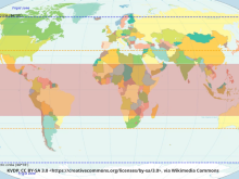 A map showing the tropical zone of the planet