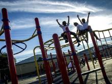 Children play on playground 